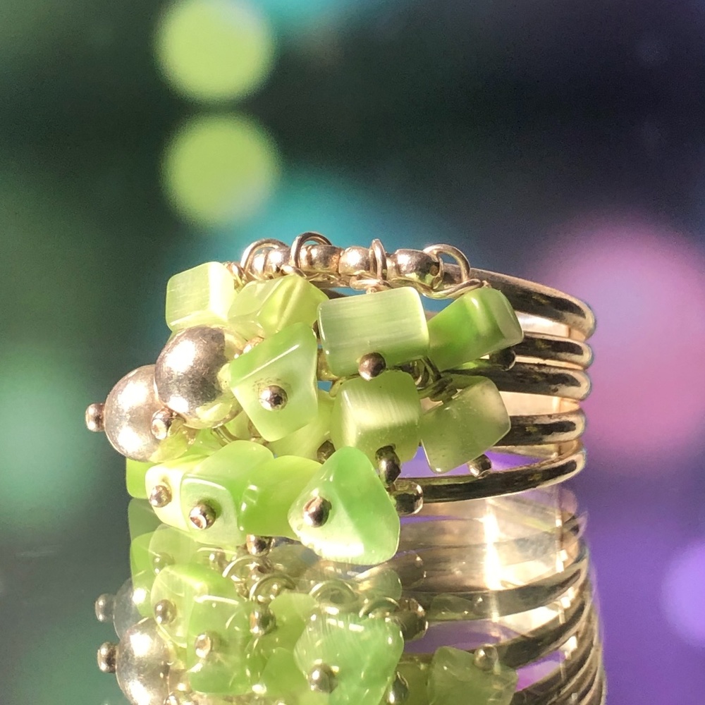 Ring Sterling Silver w/Green and Silver Charms